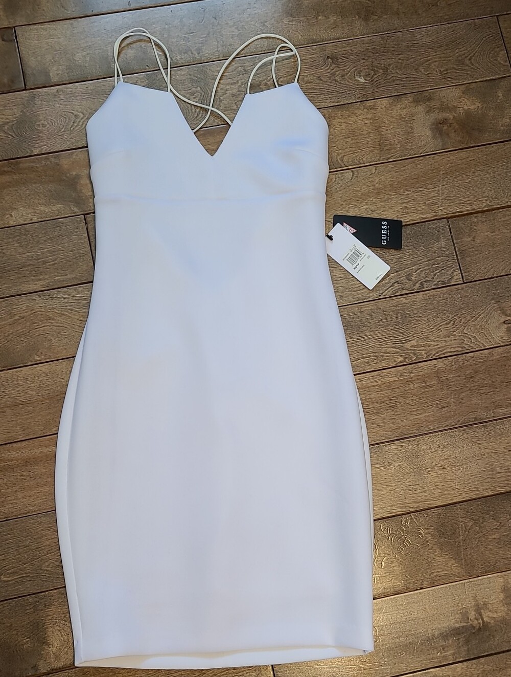 Guess White Double-Strap V-Neck Mini Dress